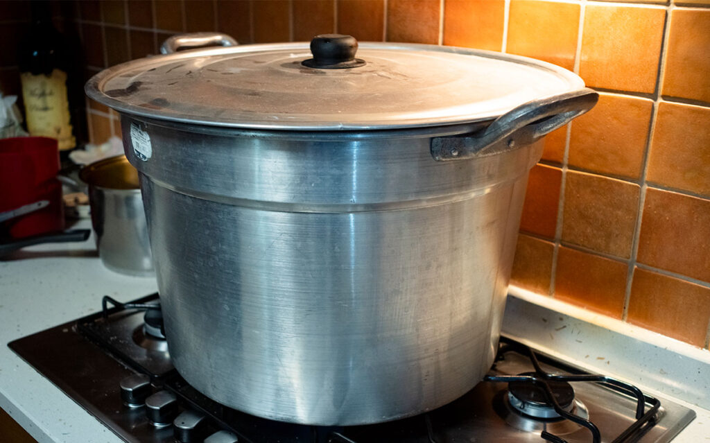 Large pot in the kitchen stove